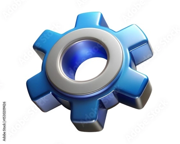 Fototapeta 3d render of a blue and silver gear cog isolated on white background Created using generative AI