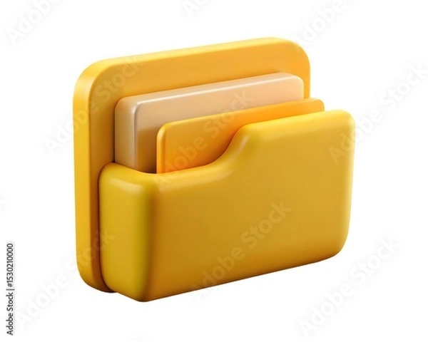 Fototapeta 3d render of yellow folder icon with documents isolated on a white background 
Created using generative AI