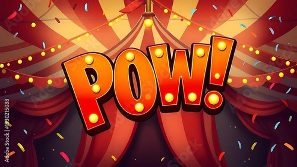 Obraz Circus Tent Stage with "POW!" Text and Confetti, Symbolizing a Game Win, Celebration, or Exciting Announcement