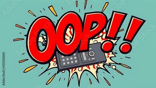 Fototapeta "OOPS!!" Pop Art Style Comic Book Explosion with Security Safe or Lockbox - Error, Mistake, and Unexpected Problem Concept
