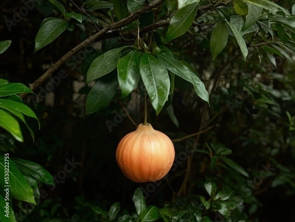 Fototapeta Exotic fruit hangs from a tree branch in nature.