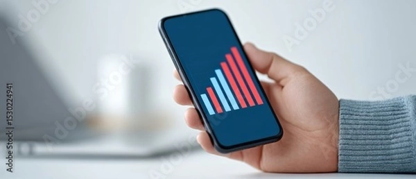 Obraz Mobile device usage trends office space digital analytics modern workspace close-up view data visualization insights