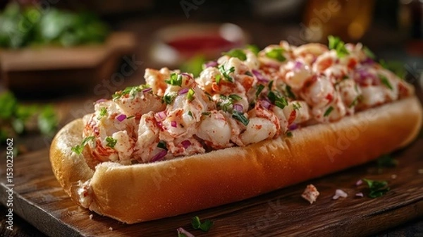 Fototapeta A classic American dish made with lobster meat and served on a toasted bun.