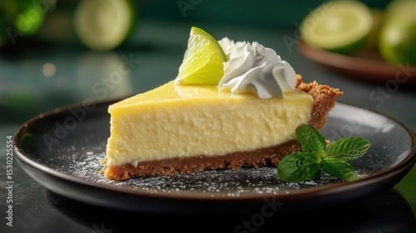Fototapeta Key Lime Pie on a plate with powdered sugar and lime