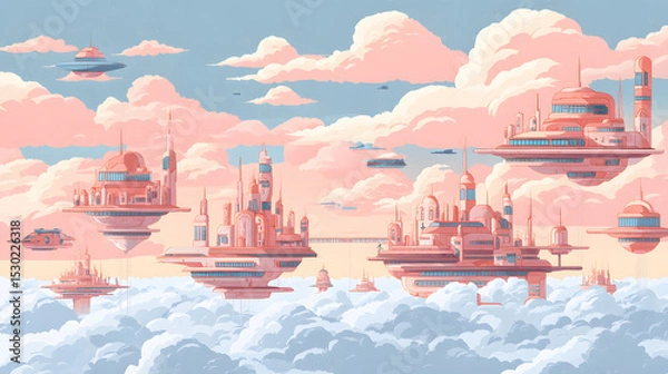 Obraz flat illustration of a floating futuristic city