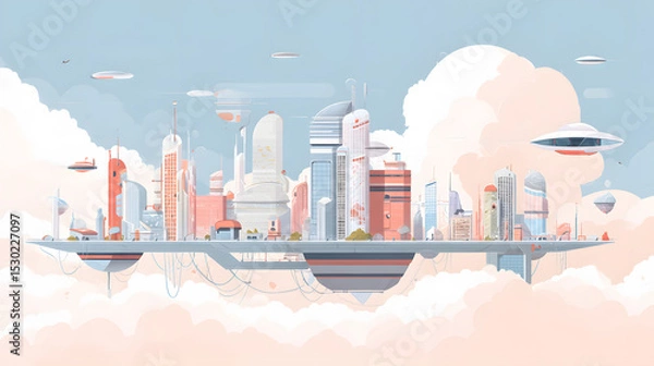 Obraz flat illustration of a floating futuristic city