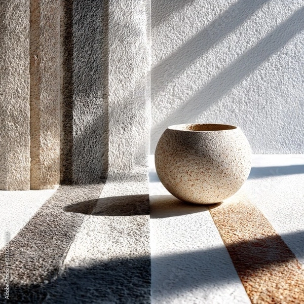 Fototapeta Stone Vessel in Sunlight: A Study of Texture, Shadow, and Form on Architectural Surfaces
