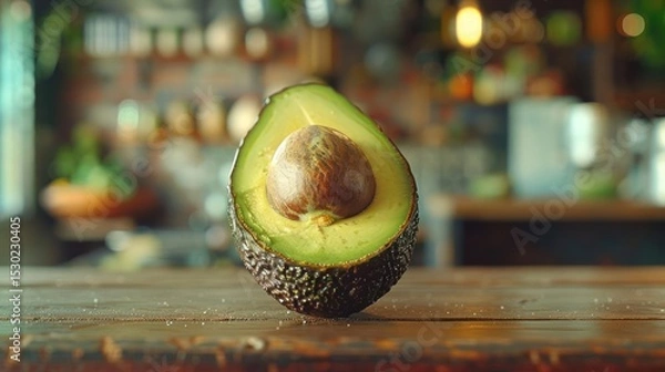 Fototapeta Avocado cut open to reveal its seed and flesh