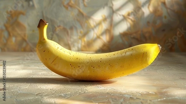 Fototapeta A yellow banana is lying on a table.