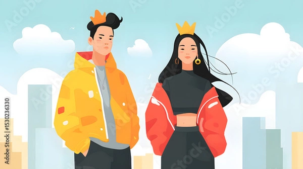 Obraz flat illustration of a modern-day princess and prince