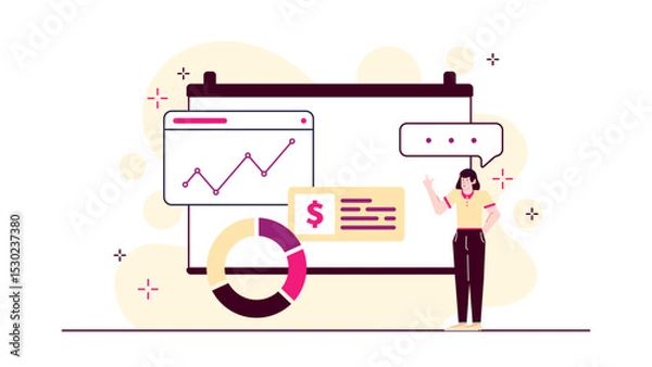 Obraz Ideal for financial presentations, business publications, educational materials. Woman explaining data on whiteboard. Suitable for reports, articles, websites.