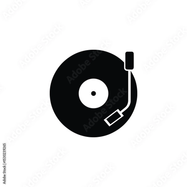 Fototapeta Isolated Black and White of a Record Player With Vinyl and Arm