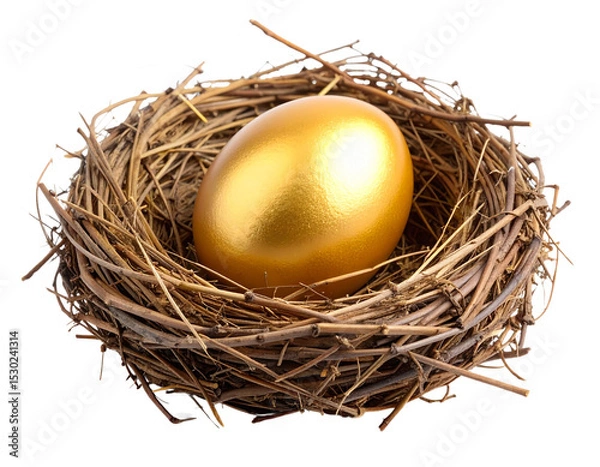 Fototapeta Cartoon Golden Egg in Cozy Nest  Transparent Background Game Element
