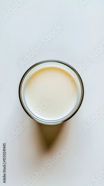 Fototapeta A close-up view of a glass of milk on a light background.