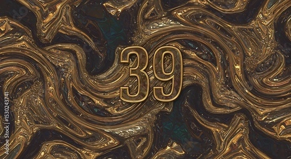 Obraz Golden Number Thirty Nine on Abstract Swirling Background