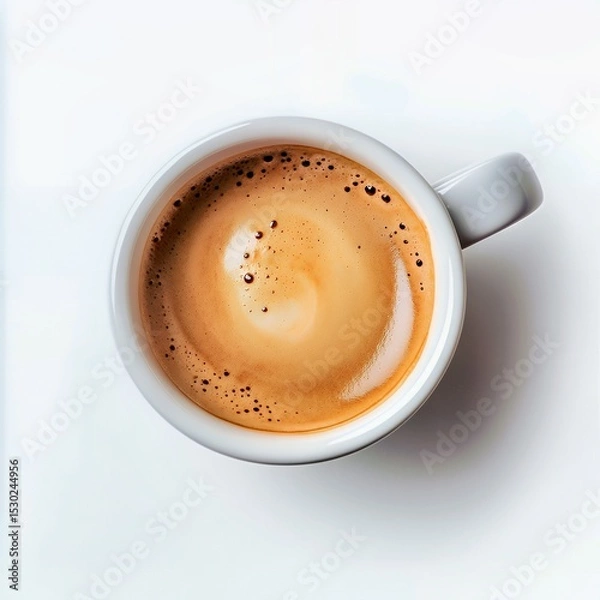 Fototapeta Top view of a fresh cup of coffee with a rich, creamy froth.