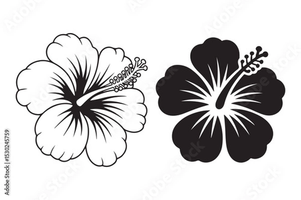 Obraz Black and White Hibiscus Flower Vector Silhouette Design