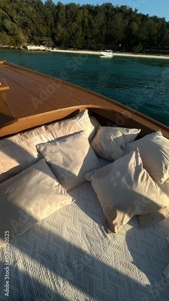 Obraz relaxing boat on the lake with white pillow