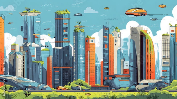 Obraz flat illustration of a utopian futuristic city