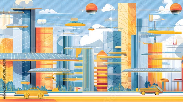 Obraz flat illustration of a utopian futuristic city