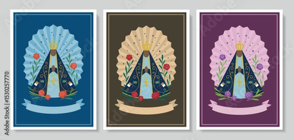 Fototapeta Set of cards of Our Lady of Aparecida. For invitations and posters, with space for text. Vector illustration.