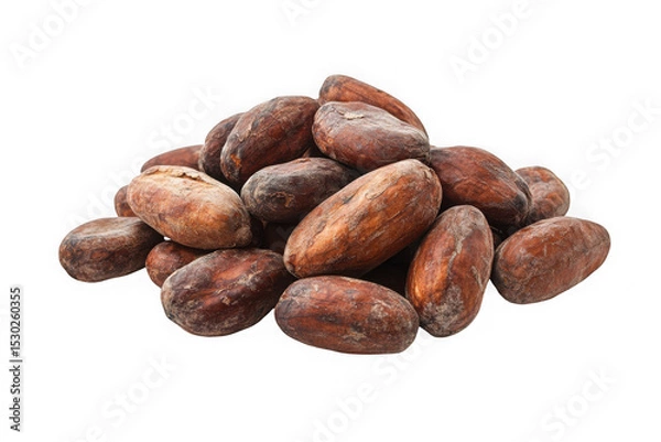 Fototapeta Pile of raw cacao beans cocoa seeds ingredients food culinary chocolate making ingredient isolated on transparent background