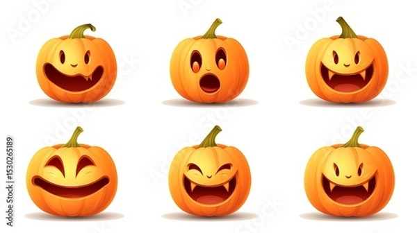 Fototapeta Halloween pumpkin faces vector illustration set of carved pumpkins with different expressions and emotions