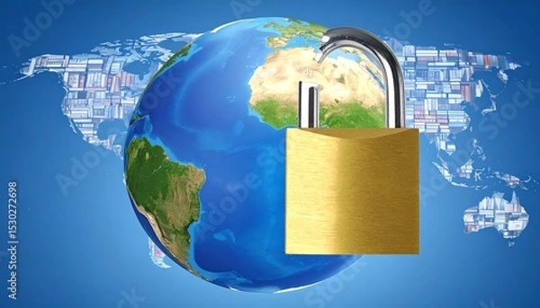 Fototapeta Giant Unlocked Padlock, Globe of Books, Data, Freedom of Information