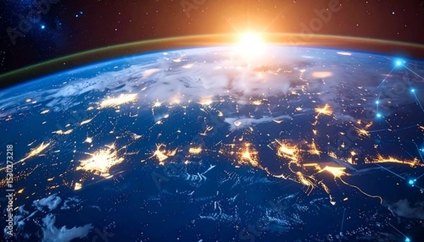 Fototapeta Photo Showing Network, Satellites, Servers, Books, Connecting World