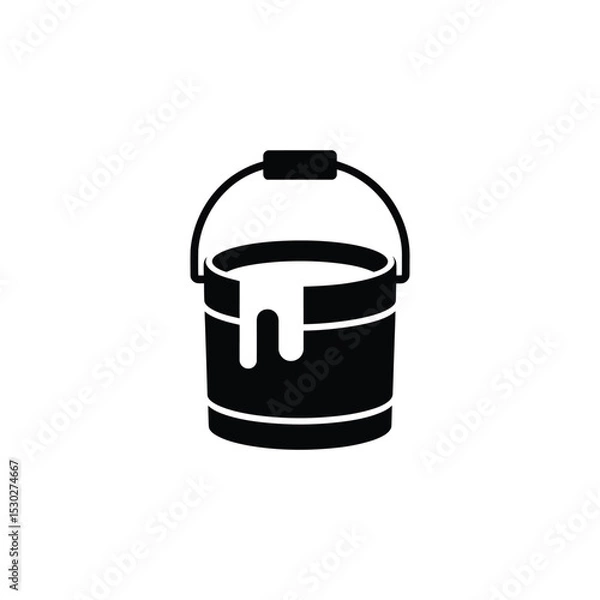 Fototapeta Black Paint Bucket with White Paint Dripping Down Isolated on White Background