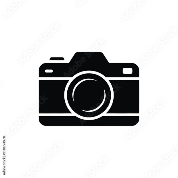 Fototapeta Black Silhouette of a Camera Icon with Visible Lens on a White Background