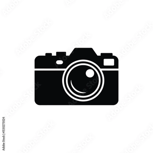 Fototapeta Black Silhouette of a Camera with Lens on a White Background Simple Icon