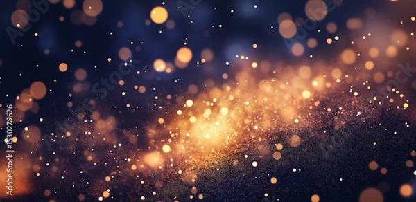 Fototapeta On a dark background, golden light spots scatter, like dreamy starlight, creating a romantic and mysterious atmosphere, suitable for creative design scenarios.