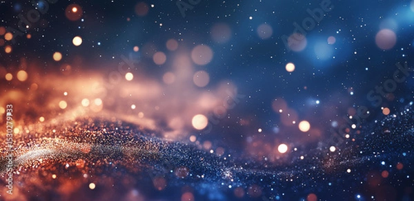 Fototapeta On a dark background, golden - blue light spots interweave, like a dreamy nebula, creating a romantic and mysterious atmosphere, suitable for creative design scenarios.