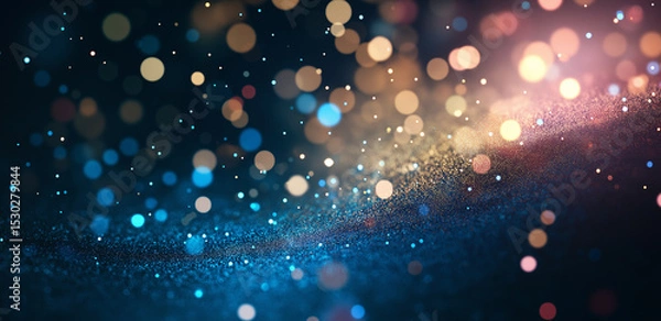 Fototapeta On a dark background, blue - gold light spots interweave, like a dreamy nebula, creating a romantic and mysterious atmosphere, suitable for creative design scenarios.