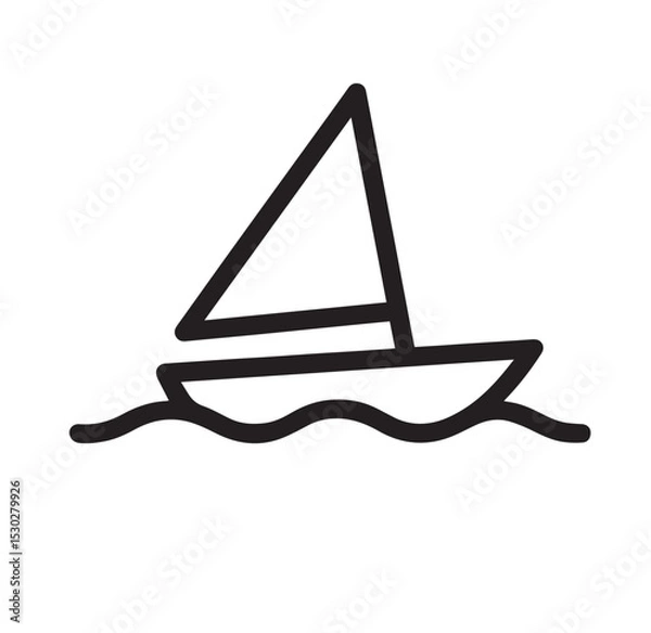 Obraz  Sailboat Line Icon – Minimalist Sailing Boat on Waves Outline Symbol