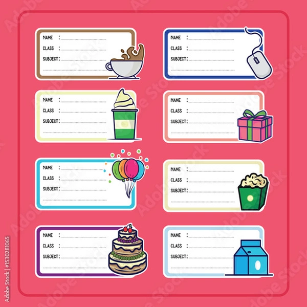 Obraz Colorful Stickers for School Supplies. Theme work and party Labels.