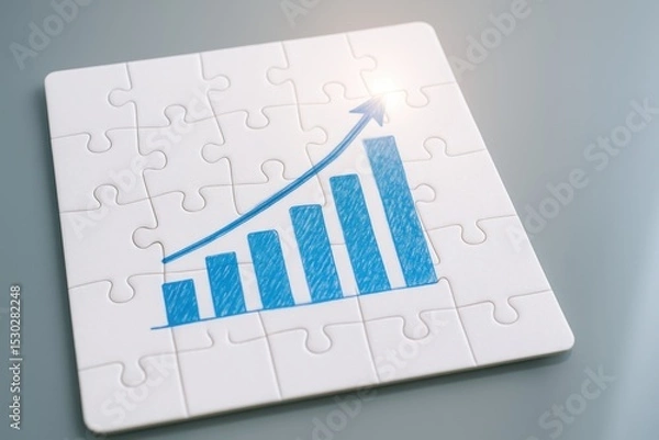 Fototapeta Puzzle Piece with Drawn Graph Indicating Growth and Progress in Business Conceptual Visualization for Success and Strategy Planning