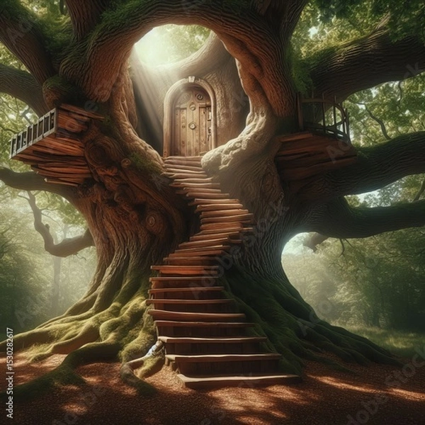 Fototapeta Floating staircase an oak tree