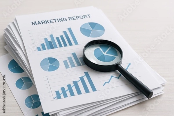 Obraz Detailed Marketing Report with Visual Data Analysis Featuring Graphs and Charts on Business Strategies and Performance Metrics