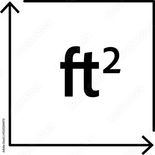 Fototapeta Real estate square feet icon with FT2 symbol. Flat area or space dimension in square feet. Clean linear vector design for property size.