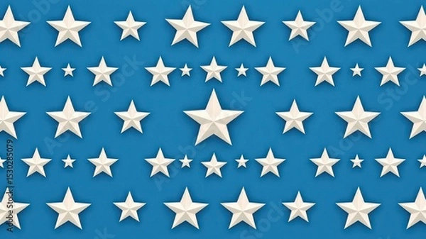 Fototapeta A Bold Arrangement of Uniform White Stars Against a Classic Blue Backdrop Creates an Interesting and Evocative Texture