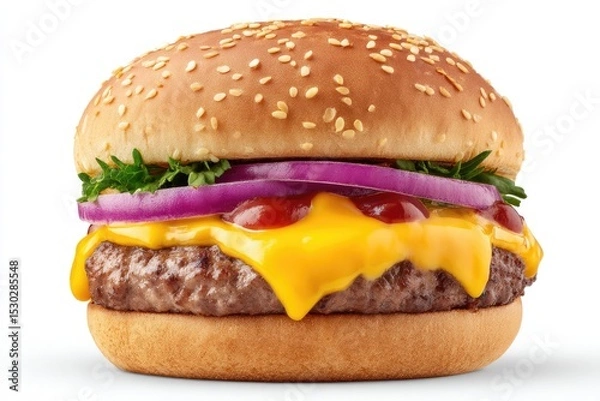 Fototapeta Cheesy burger with toasted bun