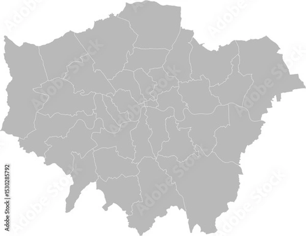 Fototapeta Greater London, United Kingdom – administrative vector map with borough boundaries (Web Mercator projection, PPT-compatible & fully editable)