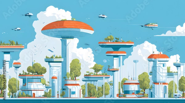 Obraz flat illustration of a utopian futuristic city