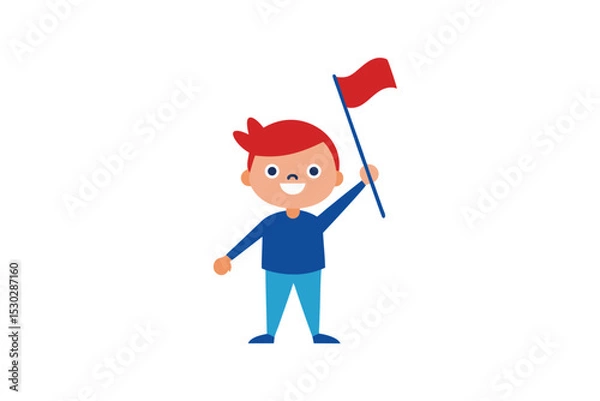 Fototapeta Patriotic child waving flag vector art illustration