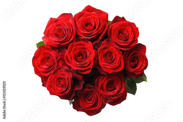 Fototapeta A Bouquet Of Twelve Red Roses Isolated On A Transparent Background Seen From Above