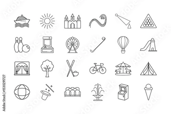 Obraz Line icons set of amusement park activities and recreation