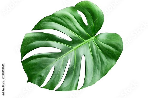 Fototapeta Single Large Green Tropical Leaf With Holes And Veins Isolated On Transparent Background