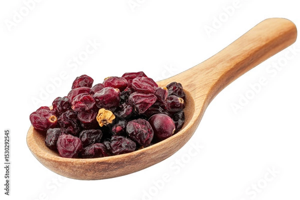 Fototapeta Close-up Of A Wooden Spoon Filled With Dried Cranberries Isolated On A Transparent Background